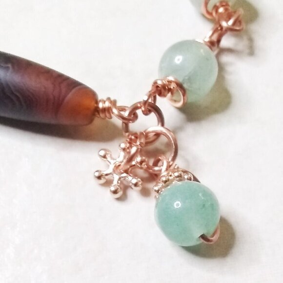 Green Aventurine + Brown Agate + Copper Wire Wrapped Beads! Prosperity + Wealth! - Picture 3 of 7